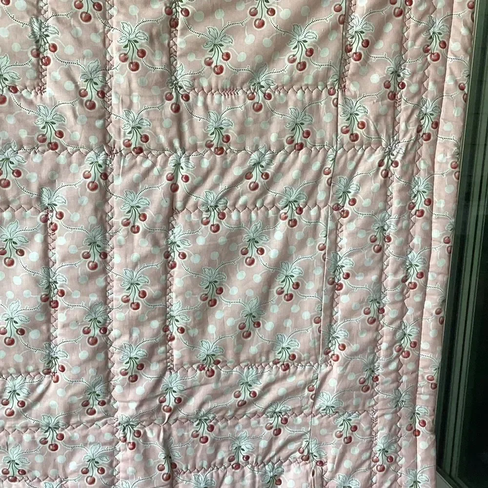 NWT. Floral Red and Pink Peonies Hand Crafted Quilt